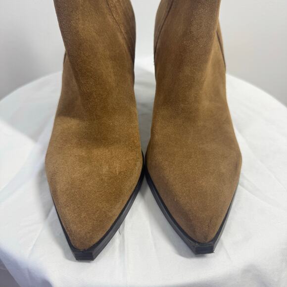 Marc Fisher Maree Boot Women 8M Brown Caramel Suede Ankle Heel Bootie Western - Picture 5 of 6